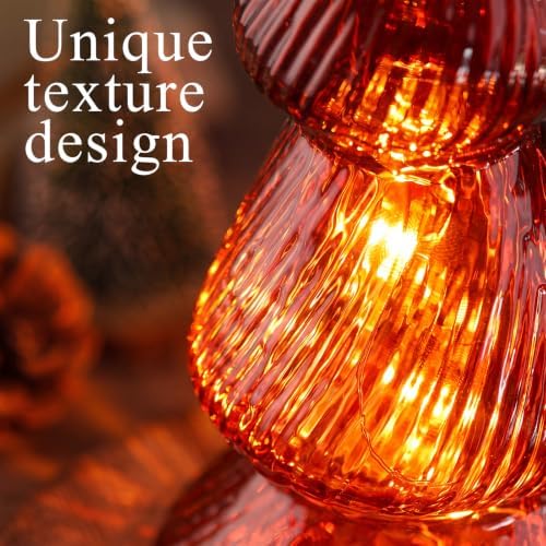 Leitee 3 Pcs Glass Christmas Tree Set with Lights, Burgundy