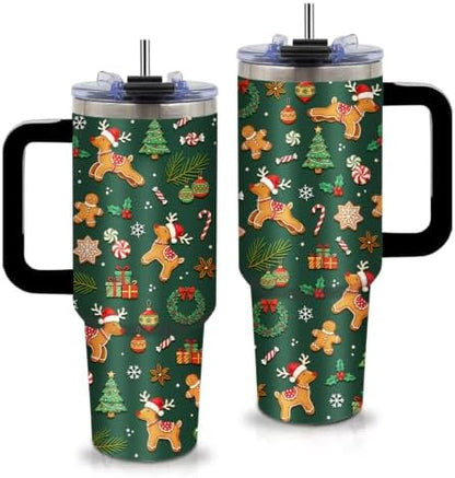 40oz Christmas Insulated Tumbler with Handle Straw, Gift for Men and
