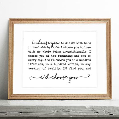 I Choose You Romantic Quote Bedroom Sign Above the Bed Wedding Gift