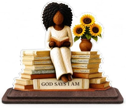 African American Christian Gifts for Women, God Says I Am Desk Plaque