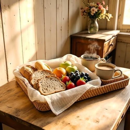i-lan 17 x 13 Oversized Rattan Serving Tray Set of 3, Woven Wicker