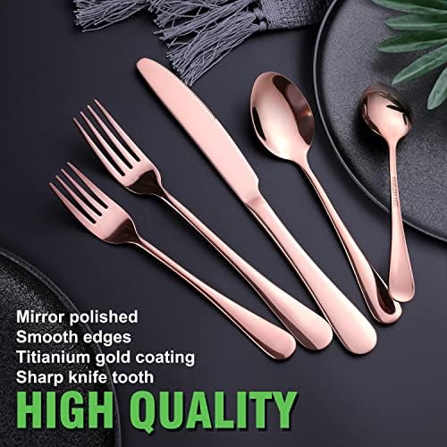 Copper/Rose Gold Silverware Set, OGORI 40-Piece Stainless Steel