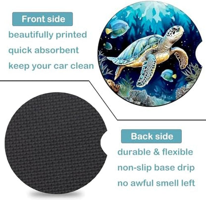 2 Pack Sea Turtle Car Cup Holder Coasters Universal Neoprene Coasters