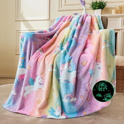 Joiedomi Glow in The Dark Blanket - Unicorns Gifts Toys for Girls Age