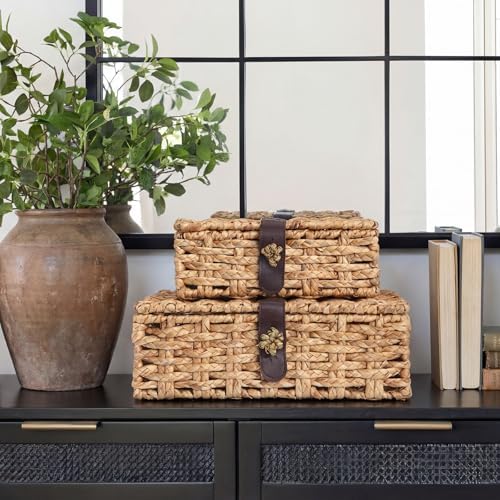 Novabright 2 Pcs Seagrass Storage Basket Box with Lid Decorative Box
