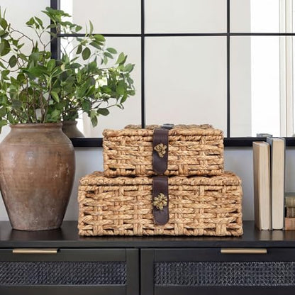 Novabright 2 Pcs Seagrass Storage Basket Box with Lid Decorative Box