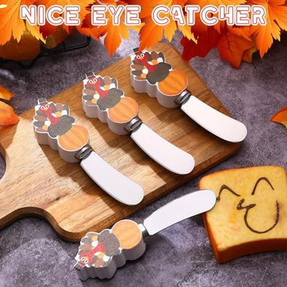 Sieral 10 Pcs Turkey Butter Knives Halloween Cheese Spreader Wooden