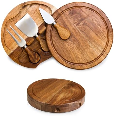 TOSCANA - a Picnic Time brand Acacia Brie Cheese Board and Knife Set