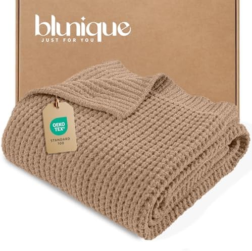 Waffle Knit Throw Blanket for Couch, Soft Cozy Chunky Knit Thick