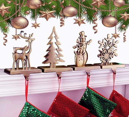 4pcs Christmas Stocking Holders for Mantel, Snowman Stocking Hangers