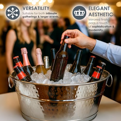 BREKX Stainless Steel Beverage Tub for Parties, Medium (4 Gal), Oval