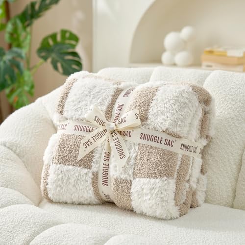 Snuggle Sac Fall Checkered Throw Blanket Faux Fur Microfiber Blankets