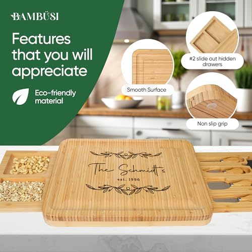 Personalized Charcuterie Board Gift Set - Custom Engraved Bamboo