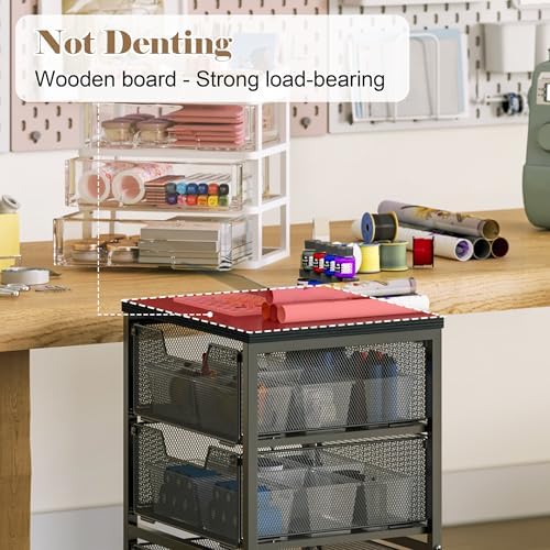 Rolling Cart with Drawers, 4-Drawer Storage Cart on Wheels with Wooden