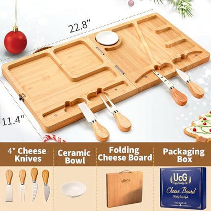 Beautiful Gift Bamboo Charcuterie Boards: Folding Easy Storage, Large