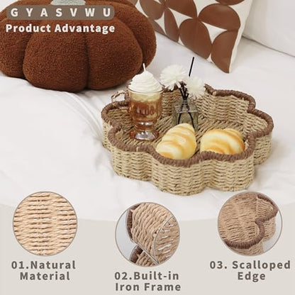 GYASVWU Paper Rope Scalloped Tray, Wicker Trays for Decor, 11.81"W×