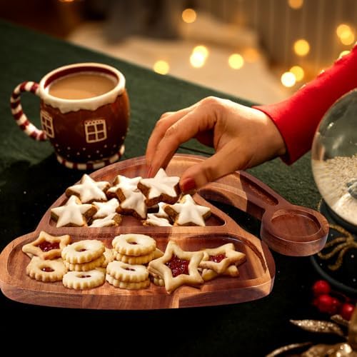 Acacia Wood Christmas Hat Tray Wooden Xmas Decorative Serving Platter