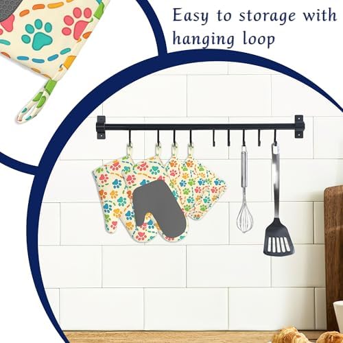 Cat Dog Paw Prints Oven Mitts and Pot Holders Colourful Footprint