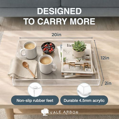Clear Large Acrylic Serving Tray 20x12, Waterproof Modern Coffee Table
