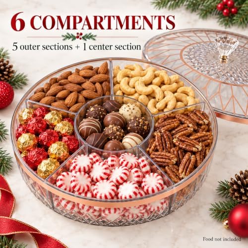 Clear Divided Candy and Snack Serving Tray with Lid, 6 Compartments