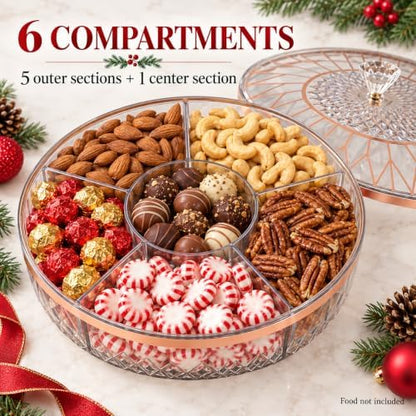Clear Divided Candy and Snack Serving Tray with Lid, 6 Compartments