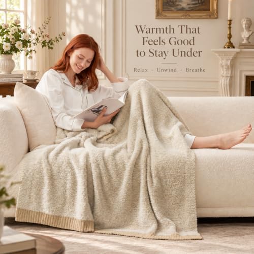 Amélie Home Faux Fur Throw Blanket, Heather Beige, 50"x60"