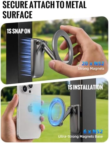 MOKPR Magnetic Golf Cart Phone Holder, [Tri-Fold+All Alloy] Golf Cart