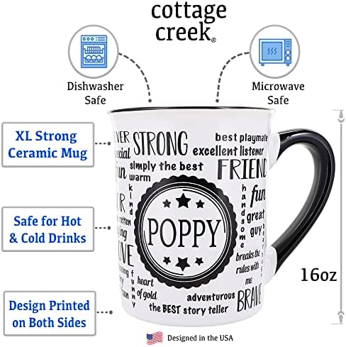 Cottage Creek Poppy Coffee Mug, Word Art Cup, Fathers Day Gift for