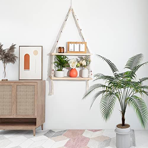 TENEWEE Boho Wall Hanging Shelves Macrame Floating Plant Photos Wood