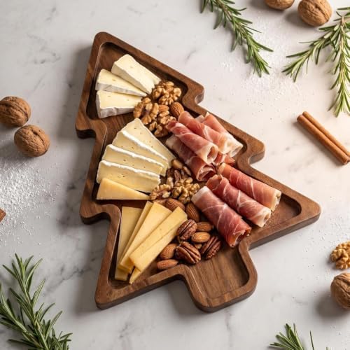 Large Acacia Wood Christmas Tree Charcuterie Board Tray Platter, Xmas