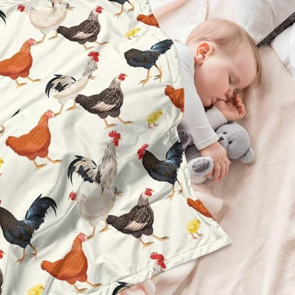 Chicken Gifts for Women, Hen Rooster Fleece Throw Blanket, 40"x60"