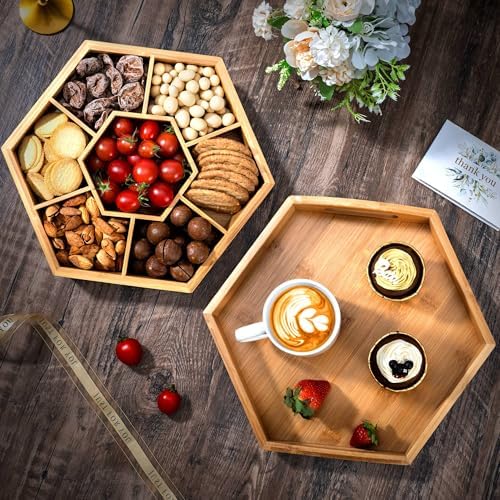 Snack and Serving Tray Set – 13" Divided Bamboo Appetizer Platter for
