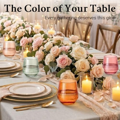 Colored Stemless Wine Glasses Set of 6, 12.5 Oz Ribbed Wine