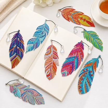Tinlade 8 Pcs Feather Diamond Painting Bookmarks Kits for Adults Women