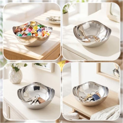 4 Pcs Silver Candy Bowls Stainless Steel, 6.3 Inch Mirror Polished