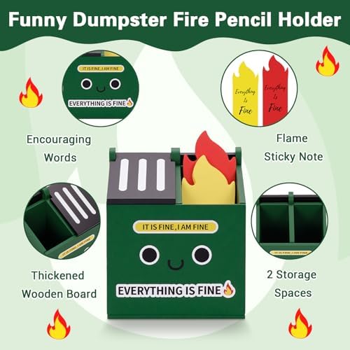 Dumpster Fire Pencil Holder with 100 PCS Flame Sticky Notes