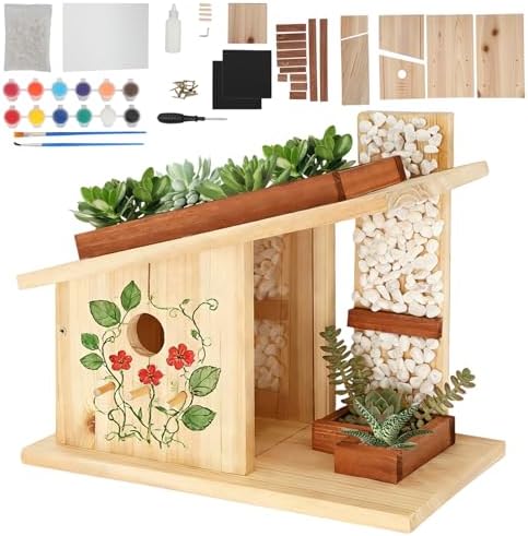 Modern Birdhouse Woodworking Kit, Natural Cedar Wooden birdhouses for