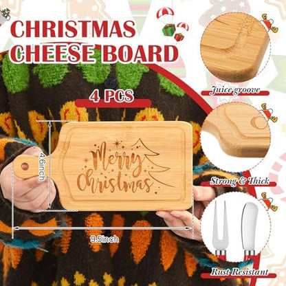 Ziliny 4 Set Christmas Cheese Board and Knife Set, Wooden Small