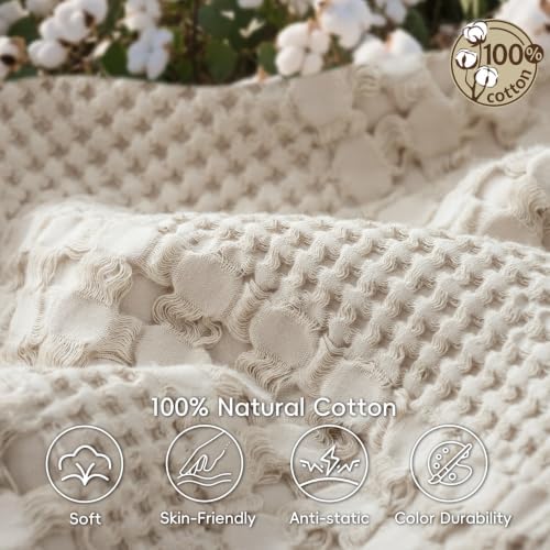 PHF Lightweight 100% Cotton Waffle Throw Blanket for Couch, Light