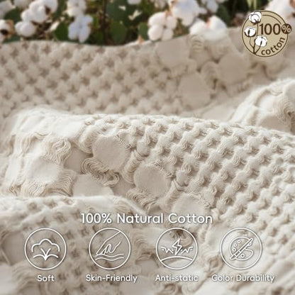 PHF Lightweight 100% Cotton Waffle Throw Blanket for Couch, Light
