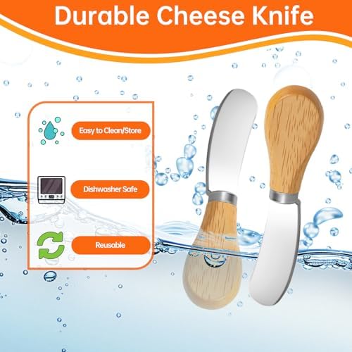 6 Pcs - Cheese Knife Set with Wooden Handle, Stainless Steel Butter