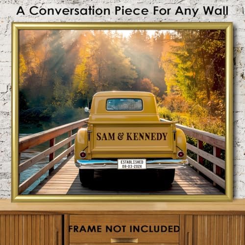Romantic Pickup Truck Wall Art, Couple’s Names on Tailgate, Custom