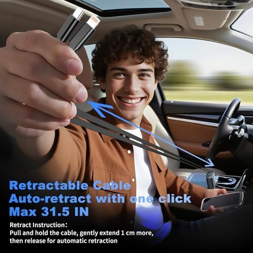 84W Retractable Car Charger, 4-in-1 Car Charger USB C Fast Charge