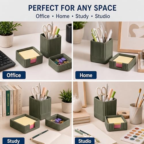 Green Desk Organizer Accessories Set, with Pen, Clip and Sticky Note