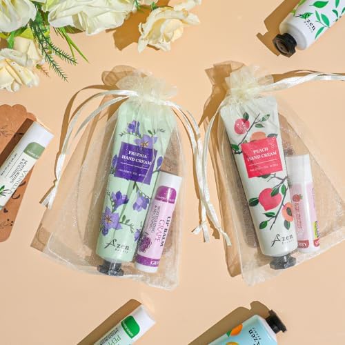 AZEN 8 Sets Bulk Gifts, Hand Cream and Lip Balm Bulk Set with Organza