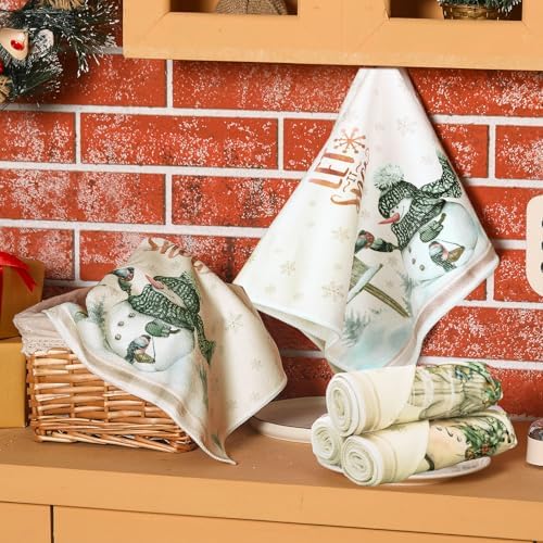 VitalCozy 12 Pcs Vintage Christmas Kitchen and Hand Towels, 14.2 x