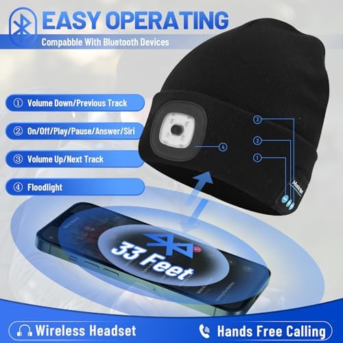 Keains Bluetooth Beanie with LED Light, Gifts for Men Women Dad
