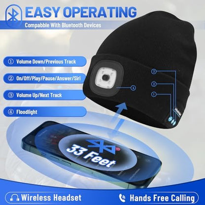 Keains Bluetooth Beanie with LED Light, Gifts for Men Women Dad