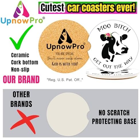 Cow Car Coasters for Cup Holders - 2 Pack Cute Cow Print Car