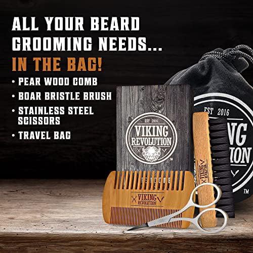 Viking Revolution Beard Comb and Beard Brush Set with Velvet Pouch